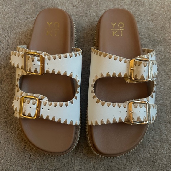 Yoki Platform White and Tan Sandals - Picture 2 of 3